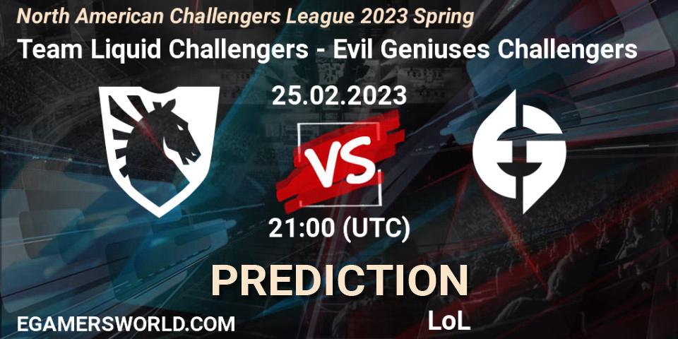 Prognoza Team Liquid Challengers - Evil Geniuses Challengers. 25.02.2023 at 21:00, LoL, NACL 2023 Spring - Group Stage