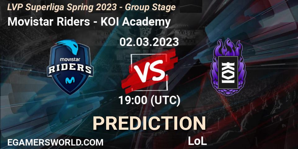 Prognoza Movistar Riders - KOI Academy. 02.03.2023 at 21:00, LoL, LVP Superliga Spring 2023 - Group Stage