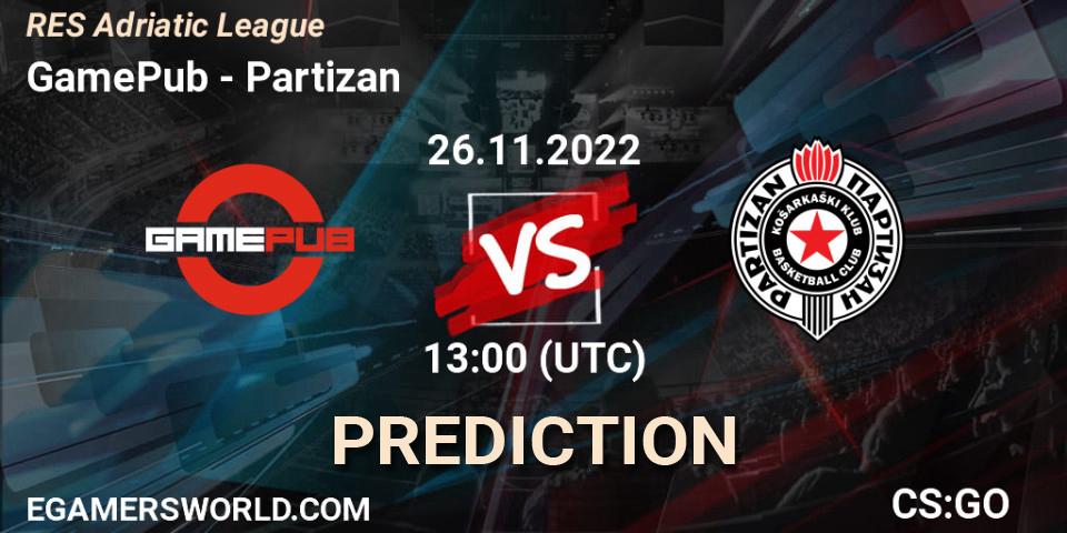 Prognoza GamePub - Partizan. 26.11.2022 at 13:00, Counter-Strike (CS2), RES Adriatic League