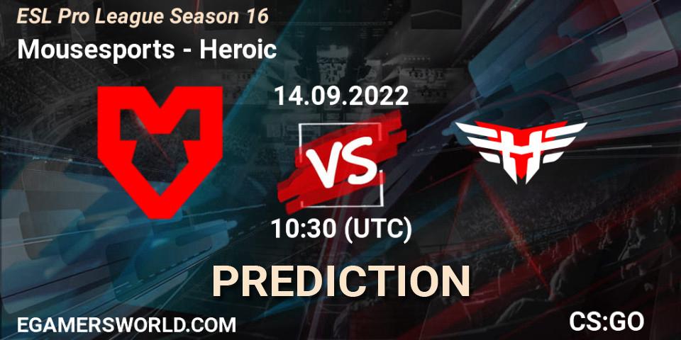 Prognoza MOUZ - Heroic. 14.09.2022 at 10:30, Counter-Strike (CS2), ESL Pro League Season 16