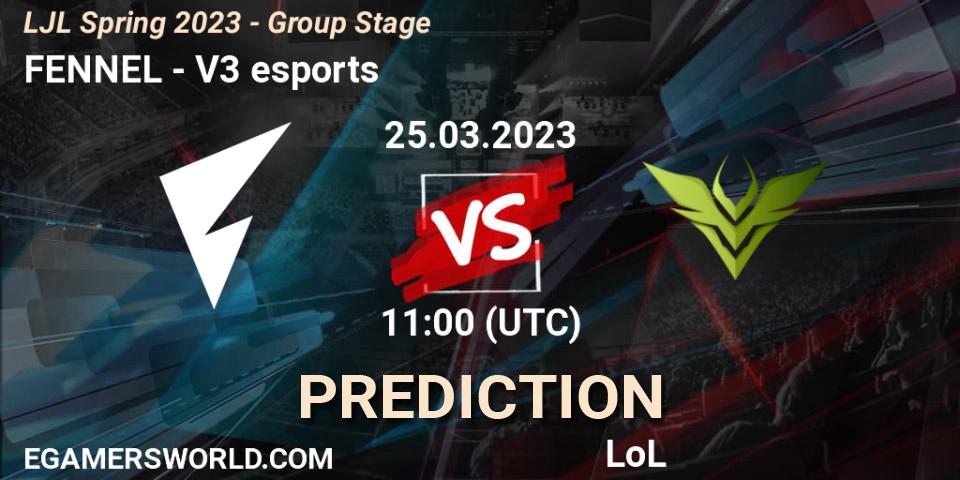 Prognoza FENNEL - V3 esports. 25.03.23, LoL, LJL Spring 2023 - Group Stage
