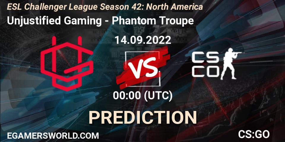 Prognoza Unjustified Gaming - Phantom Troupe. 14.09.2022 at 00:00, Counter-Strike (CS2), ESL Challenger League Season 42: North America
