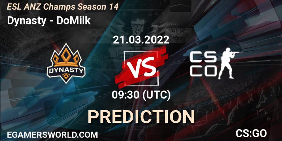 Prognoza Dynasty - Collateral. 21.03.2022 at 11:15, Counter-Strike (CS2), ESL ANZ Champs Season 14