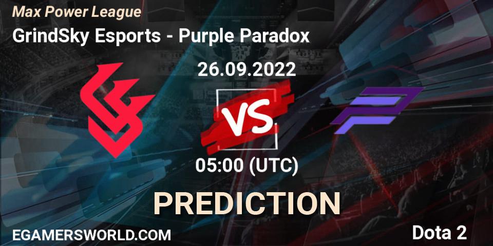 Prognoza GrindSky Esports - Purple Paradox. 26.09.2022 at 05:09, Dota 2, Max Power League