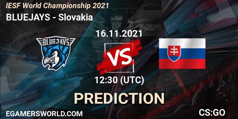 Prognoza BLUEJAYS - Team Slovakia. 16.11.2021 at 12:45, Counter-Strike (CS2), IESF World Championship 2021