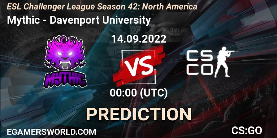 Prognoza Mythic - Davenport University. 14.09.2022 at 00:00, Counter-Strike (CS2), ESL Challenger League Season 42: North America