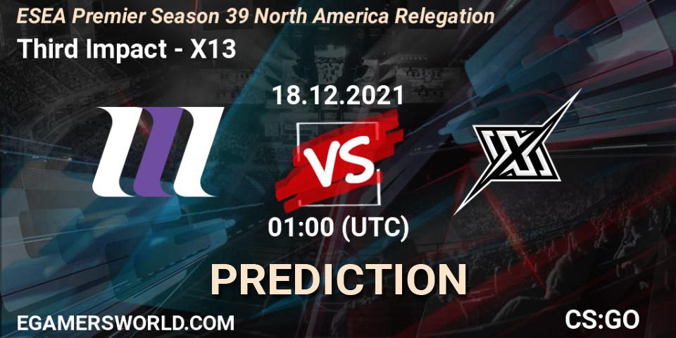Prognoza Third Impact - X13. 18.12.2021 at 01:00, Counter-Strike (CS2), ESEA Premier Season 39 North America Relegation