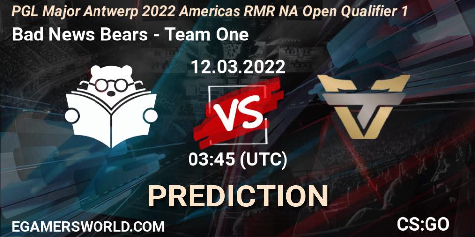 Prognoza Bad News Bears - Team One. 12.03.2022 at 03:45, Counter-Strike (CS2), PGL Major Antwerp 2022 Americas RMR NA Open Qualifier 1