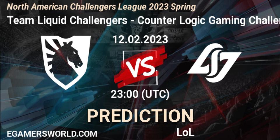Prognoza Team Liquid Challengers - Counter Logic Gaming Challengers. 12.02.2023 at 23:00, LoL, NACL 2023 Spring - Group Stage