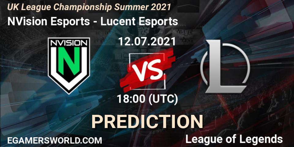Prognoza NVision Esports - Lucent Esports. 12.07.2021 at 18:00, LoL, UK League Championship Summer 2021