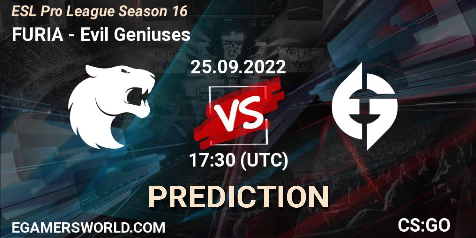 Prognoza FURIA - Evil Geniuses. 25.09.2022 at 17:30, Counter-Strike (CS2), ESL Pro League Season 16