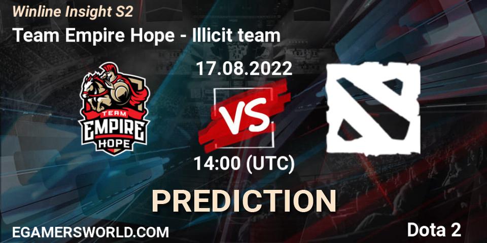 Prognoza Team Empire Hope - Illicit team. 17.08.2022 at 14:48, Dota 2, Winline Insight S2