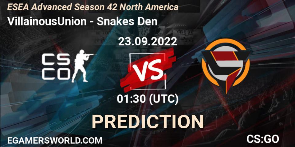Prognoza VillainousUnion - Snakes Den. 23.09.2022 at 01:10, Counter-Strike (CS2), ESEA Advanced Season 42 North America