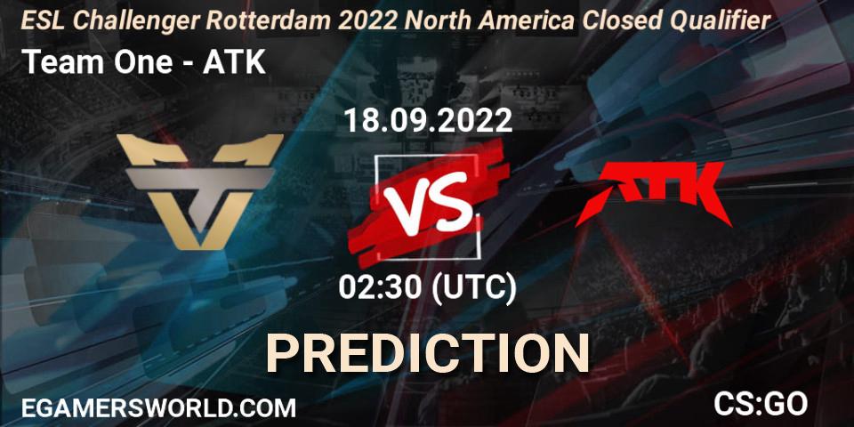 Prognoza Team One - ATK. 18.09.2022 at 02:30, Counter-Strike (CS2), ESL Challenger Rotterdam 2022 North America Closed Qualifier