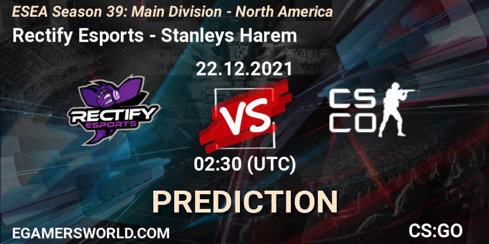 Prognoza Rectify Esports - Stanleys Harem. 22.12.2021 at 02:30, Counter-Strike (CS2), ESEA Season 39: Main Division - North America