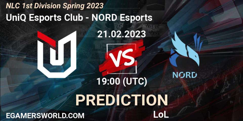 Prognoza UniQ Esports Club - NORD Esports. 21.02.2023 at 19:00, LoL, NLC 1st Division Spring 2023