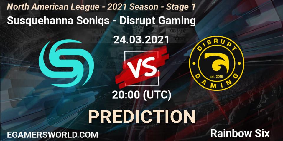 Prognoza Susquehanna Soniqs - Disrupt Gaming. 24.03.2021 at 20:00, Rainbow Six, North American League - 2021 Season - Stage 1