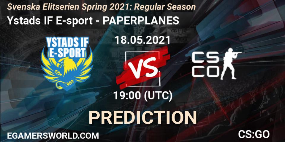 Prognoza Ystads IF E-sport - PAPERPLANES. 18.05.2021 at 19:00, Counter-Strike (CS2), Svenska Elitserien Spring 2021: Regular Season