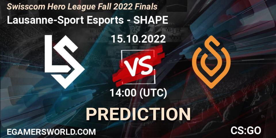 Prognoza Lausanne-Sport Esports - SHAPE. 15.10.2022 at 14:00, Counter-Strike (CS2), Swisscom Hero League Fall 2022 Finals