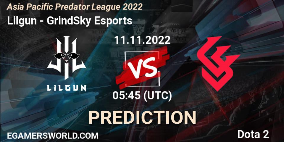 Prognoza Lilgun - GrindSky Esports. 11.11.2022 at 05:35, Dota 2, Asia Pacific Predator League 2022