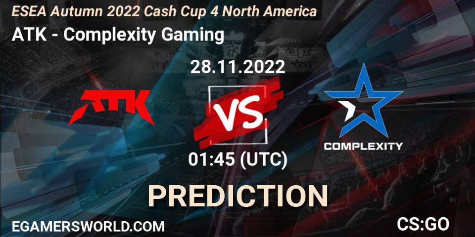 Prognoza ATK - Complexity Gaming. 28.11.2022 at 01:50, Counter-Strike (CS2), ESEA Cash Cup: North America - Autumn 2022 #4