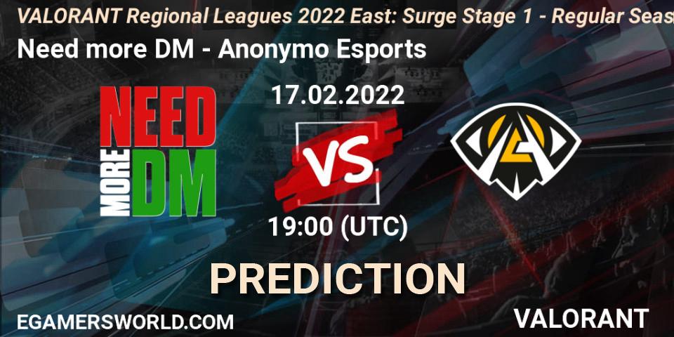 Prognoza Gamerland - Anonymo Esports. 17.02.2022 at 18:20, VALORANT, VALORANT Regional Leagues 2022 East: Surge Stage 1 - Regular Season