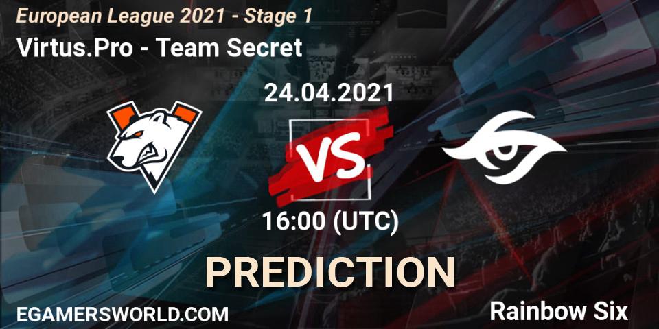 Prognoza Virtus.Pro - Team Secret. 24.04.2021 at 16:30, Rainbow Six, European League 2021 - Stage 1