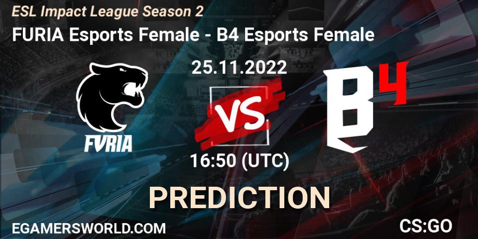 Prognoza FURIA Esports Female - B4 Esports Female. 25.11.2022 at 16:45, Counter-Strike (CS2), ESL Impact League Season 2