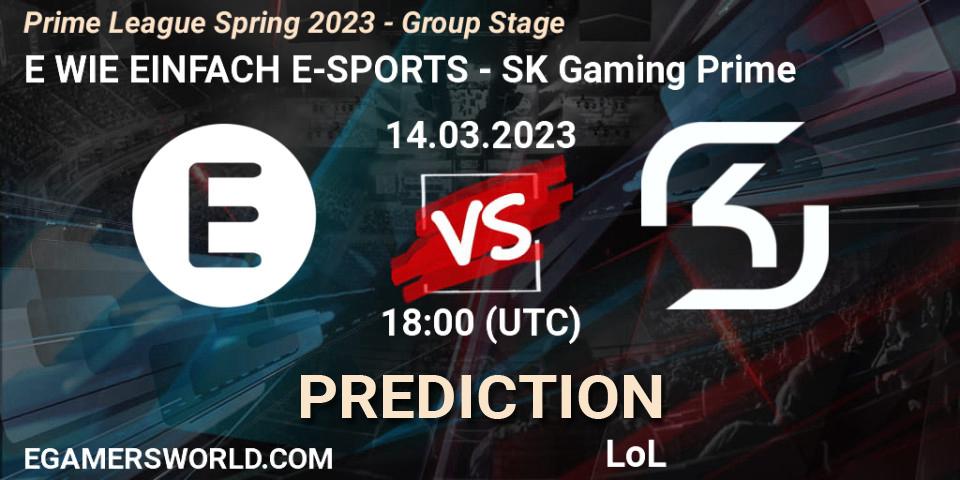 Prognoza E WIE EINFACH E-SPORTS - SK Gaming Prime. 14.03.2023 at 21:10, LoL, Prime League Spring 2023 - Group Stage
