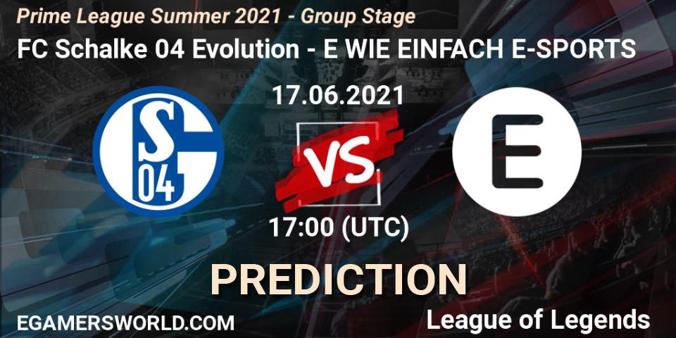Prognoza FC Schalke 04 Evolution - E WIE EINFACH E-SPORTS. 17.06.2021 at 17:00, LoL, Prime League Summer 2021 - Group Stage