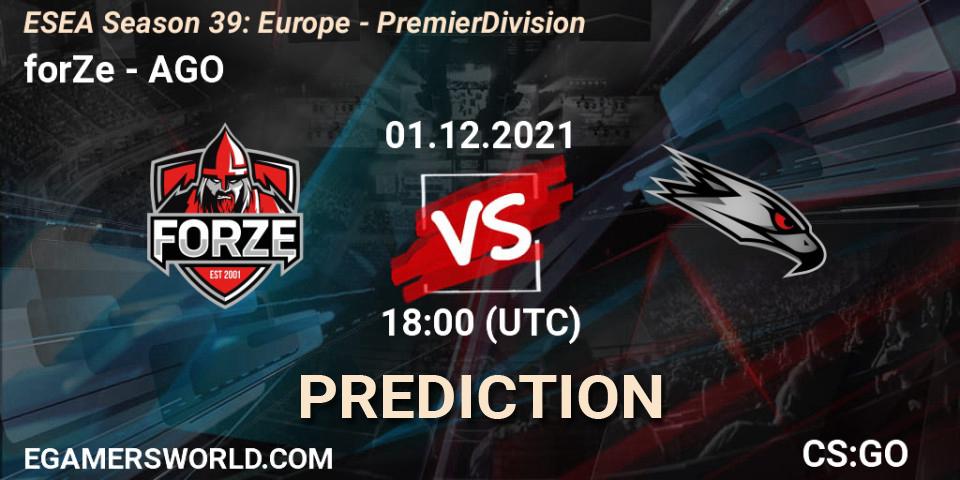 Prognoza forZe - AGO. 01.12.2021 at 18:00, Counter-Strike (CS2), ESEA Season 39: Europe - Premier Division