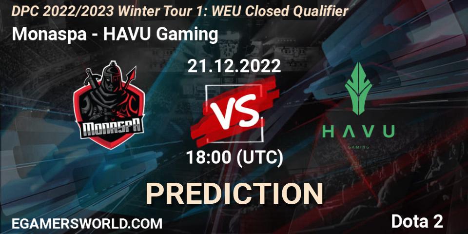 Prognoza Monaspa - HAVU Gaming. 21.12.2022 at 18:22, Dota 2, DPC 2022/2023 Winter Tour 1: WEU Closed Qualifier