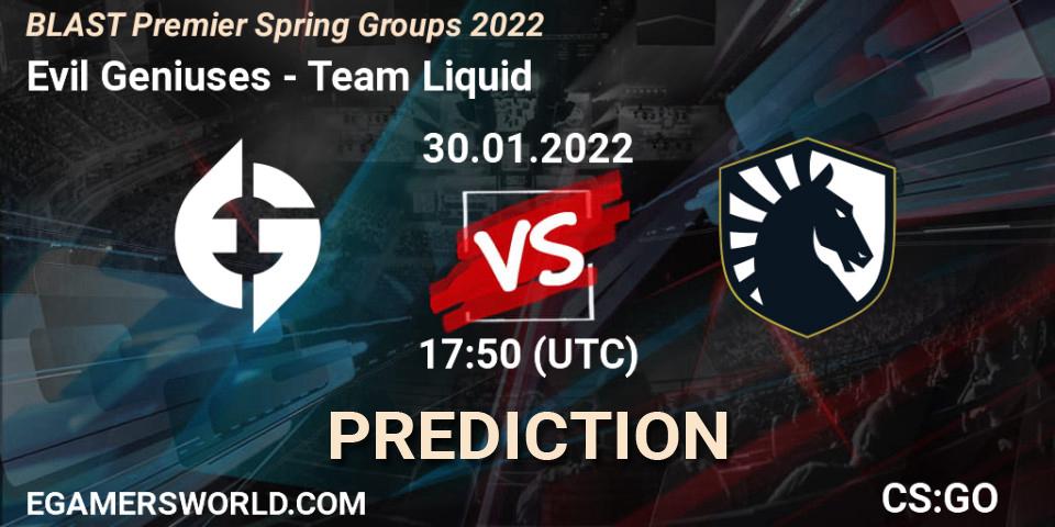 Prognoza Evil Geniuses - Team Liquid. 30.01.2022 at 18:20, Counter-Strike (CS2), BLAST Premier Spring Groups 2022
