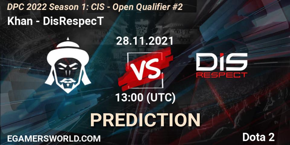 Prognoza Khan - DisRespecT. 28.11.2021 at 13:00, Dota 2, DPC 2022 Season 1: CIS - Open Qualifier #2