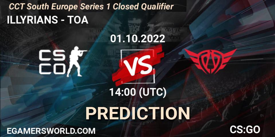 Prognoza ILLYRIANS - TOA. 01.10.2022 at 14:10, Counter-Strike (CS2), CCT South Europe Series 1 Closed Qualifier