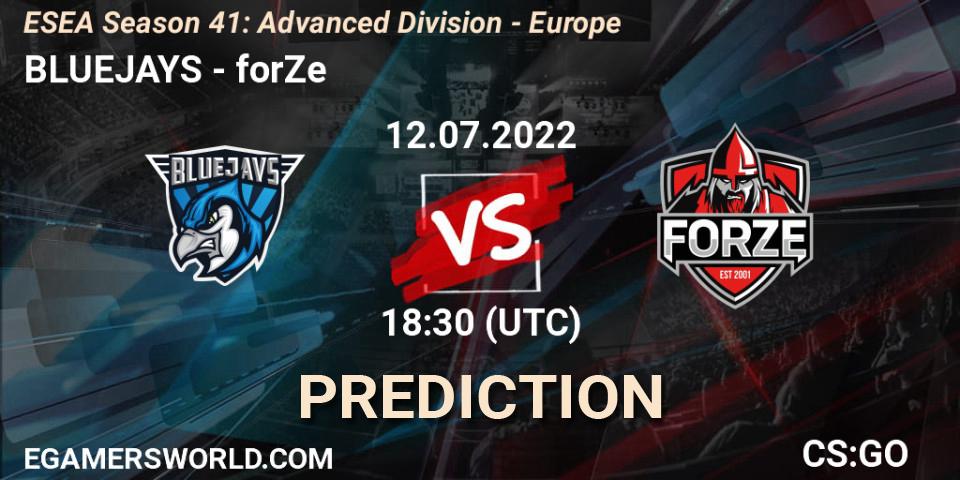 Prognoza BLUEJAYS - forZe. 14.07.2022 at 11:00, Counter-Strike (CS2), ESEA Season 41: Advanced Division - Europe