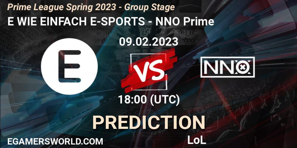 Prognoza E WIE EINFACH E-SPORTS - NNO Prime. 09.02.23, LoL, Prime League Spring 2023 - Group Stage