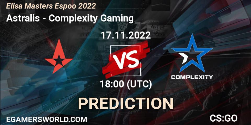 Prognoza Astralis - Complexity Gaming. 17.11.2022 at 19:25, Counter-Strike (CS2), Elisa Masters Espoo 2022