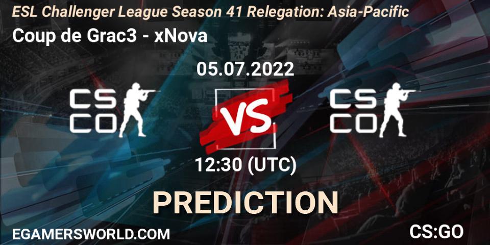 Prognoza Coup de Grac3 - xNova. 05.07.2022 at 12:30, Counter-Strike (CS2), ESL Challenger League Season 41 Relegation: Asia-Pacific
