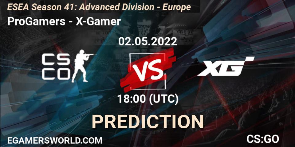 Prognoza ProGamers - X-Gamer. 02.05.2022 at 18:00, Counter-Strike (CS2), ESEA Season 41: Advanced Division - Europe
