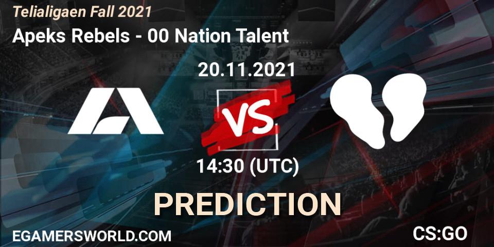 Prognoza Apeks Rebels - 00 Nation Talent. 20.11.2021 at 14:30, Counter-Strike (CS2), Telialigaen Fall 2021