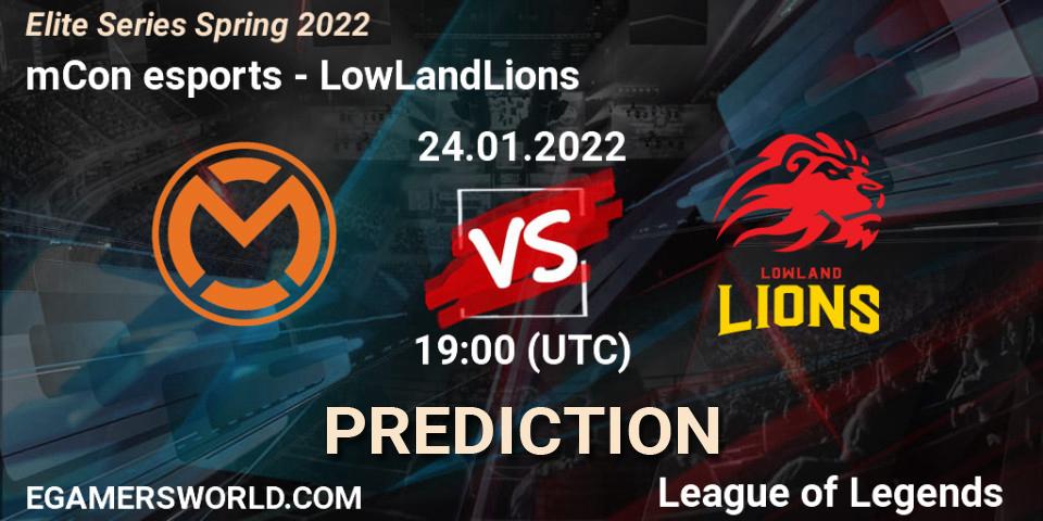Prognoza mCon esports - LowLandLions. 24.01.2022 at 19:00, LoL, Elite Series Spring 2022