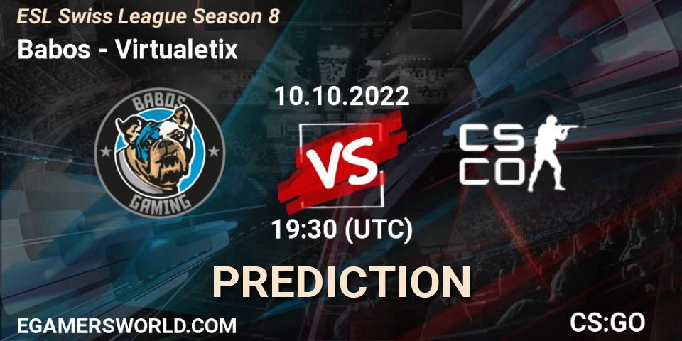 Prognoza Babos - Virtualetix. 10.10.2022 at 19:30, Counter-Strike (CS2), ESL Swiss League Season 8