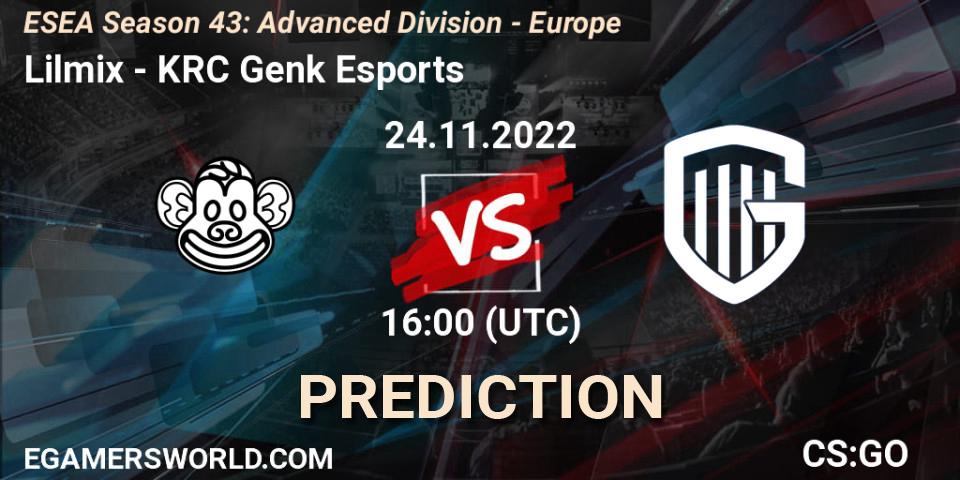 Prognoza Lilmix - KRC Genk Esports. 24.11.2022 at 16:00, Counter-Strike (CS2), ESEA Season 43: Advanced Division - Europe