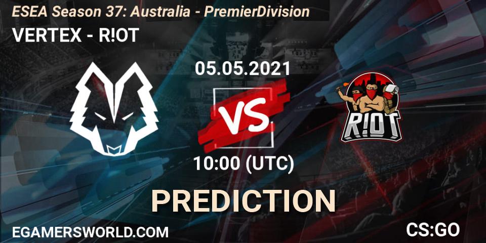 Prognoza VERTEX - R!OT. 13.05.2021 at 10:00, Counter-Strike (CS2), ESEA Season 37: Australia - Premier Division