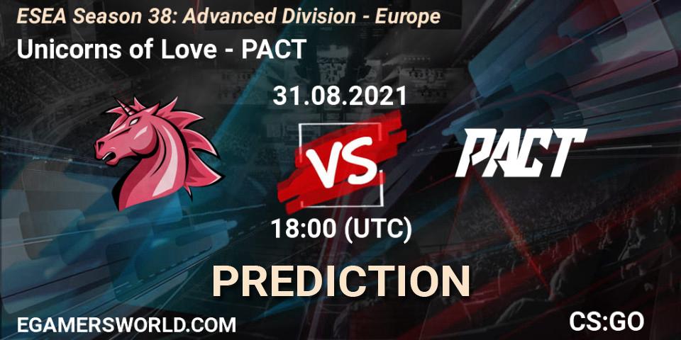Prognoza Unicorns of Love - PACT. 31.08.2021 at 18:00, Counter-Strike (CS2), ESEA Season 38: Advanced Division - Europe