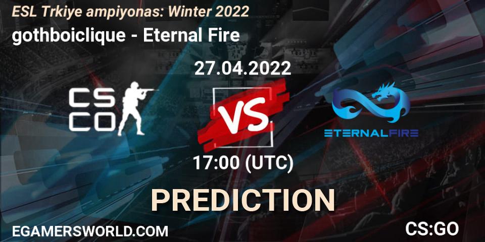 Prognoza gothboiclique - Eternal Fire. 27.04.2022 at 17:00, Counter-Strike (CS2), ESL Türkiye Şampiyonası: Winter 2022