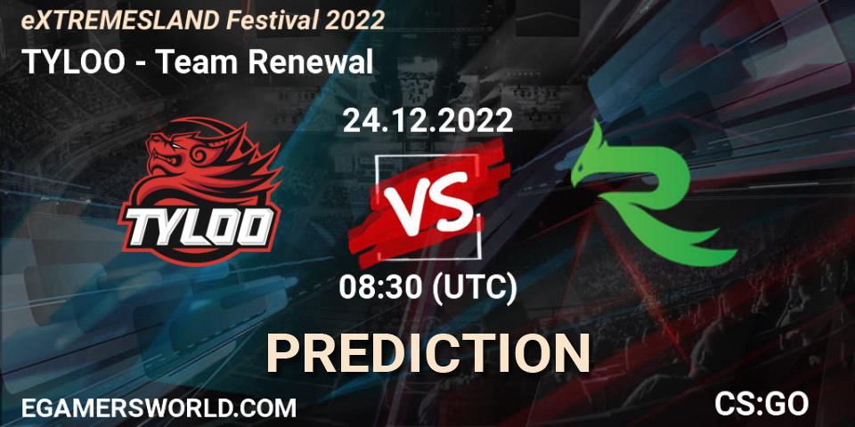 Prognoza TYLOO - Team Renewal. 24.12.2022 at 07:05, Counter-Strike (CS2), eXTREMESLAND Festival 2022