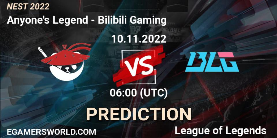 Prognoza Anyone's Legend - Bilibili Gaming. 10.11.2022 at 06:00, LoL, NEST 2022