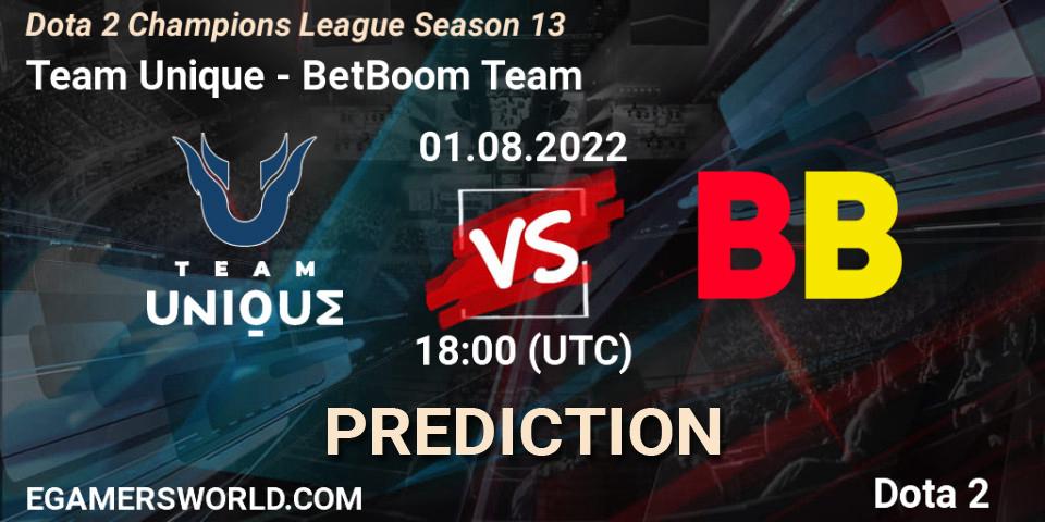 Prognoza Team Unique - BetBoom Team. 01.08.22, Dota 2, Dota 2 Champions League Season 13